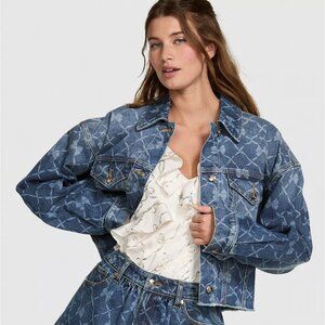 PINK X LoveShackFancy Cropped Denim Jacket NWT, Large